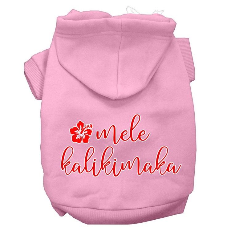 Mele Kalikimaka Screen Print Dog Hoodie Light Pink XXL